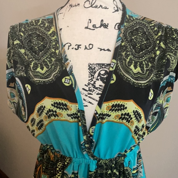 Cristina Love turquoise flutter sleeve tunic top Large - Picture 3 of 4